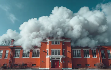 Evacuazione studenti durante incendio alla scuola Caprin