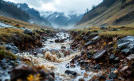 Immagine di maltempo in Italia con vento forte e frane