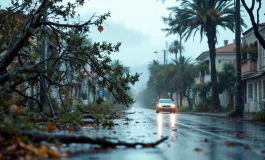 Immagine di maltempo in Sardegna con allerta rossa