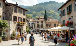 Vista panoramica di Roccaraso con turisti in visita