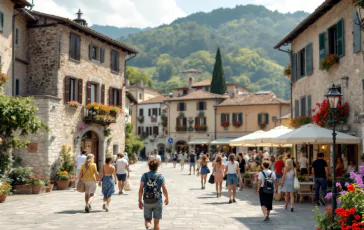 Vista panoramica di Roccaraso con turisti in visita