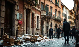 Manifestanti in tensione durante il presidio per Ramy a Roma