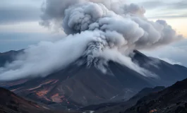 Eruzione dell'Etna con aerei in volo