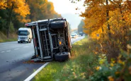 Camion ribaltato sull'autostrada A4 a Rondissone