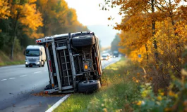 Camion ribaltato sull'autostrada A4 a Rondissone