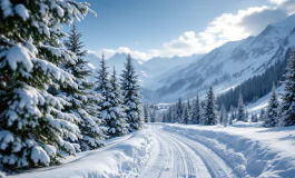 Panorama di Ovindoli con piste da sci e turisti