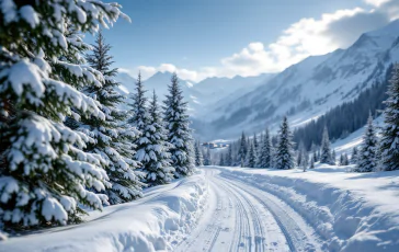 Panorama di Ovindoli con piste da sci e turisti