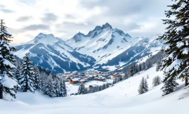 Panorama invernale di Roccaraso con neve e sciatori