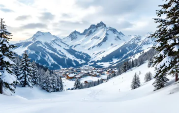 Panorama invernale di Roccaraso con neve e sciatori