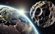 dalle 2025 02 09 185947 a realistic depiction of a small asteroid approximately 40 100 meters in diameter approaching earth from deep space the asteroid is dark and rugged copia