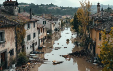 Immagine dell'alluvione in Toscana con danni visibili