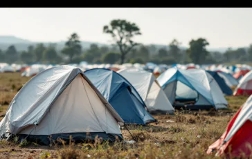 Panorama dei Campi Flegrei con segni di bradisismo