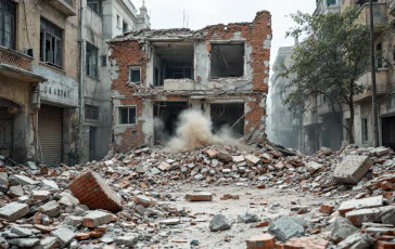 Immagine del crollo di un palazzo a Bari con soccorsi attivi