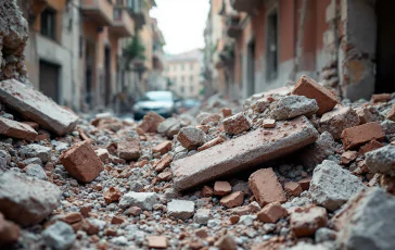 Immagine del crollo di una palazzina a Roma con soccorsi